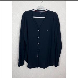 Tommy Hilfiger Waffle Knit Navy Blue Cardigan Button Up Shirt Long Sleeve